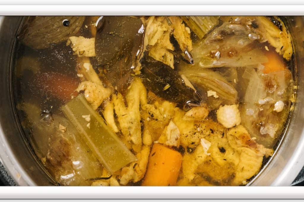 Cooked chicken broth.