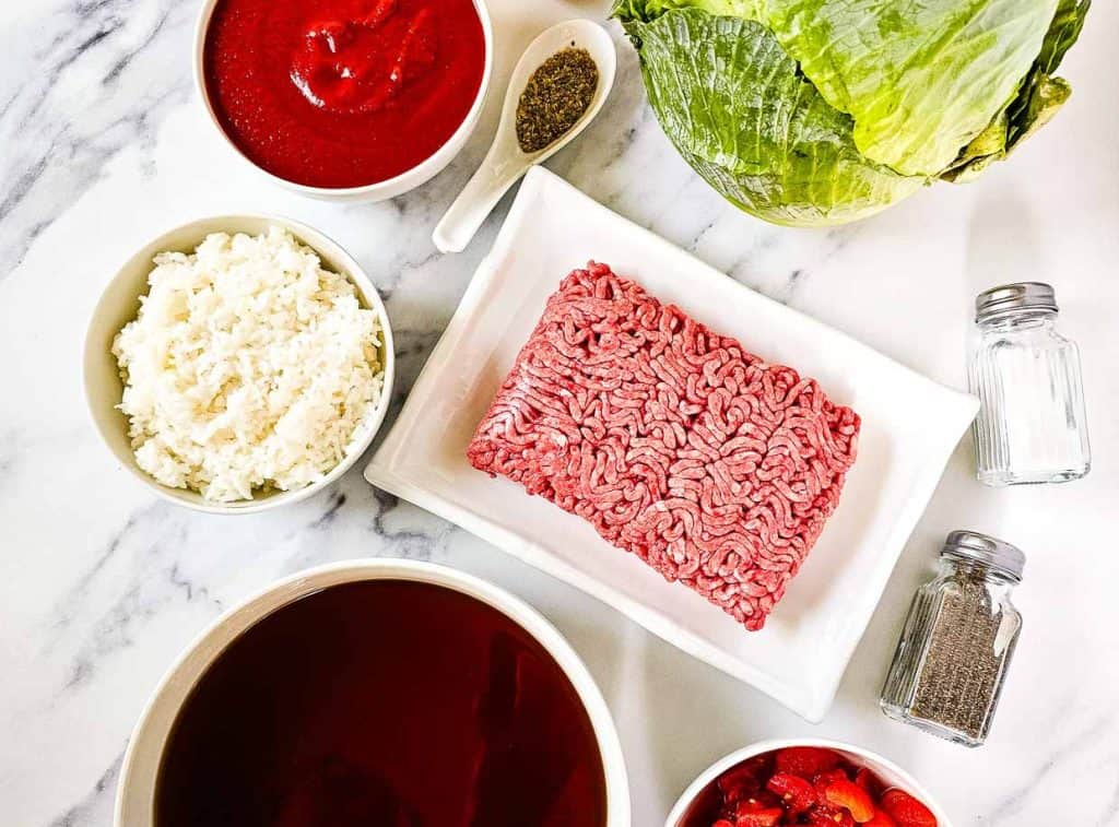 Ingredients for Cabbage Roll Soup.