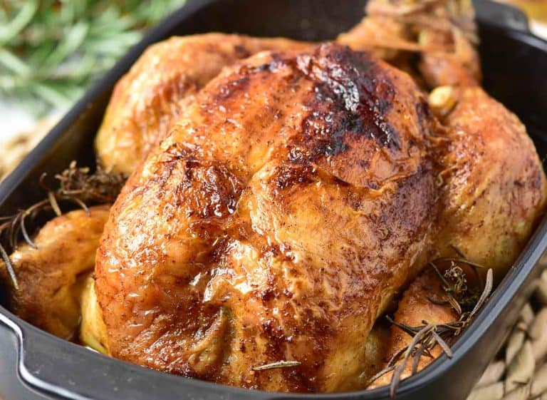 Roasted Chicken in a baking dish.
