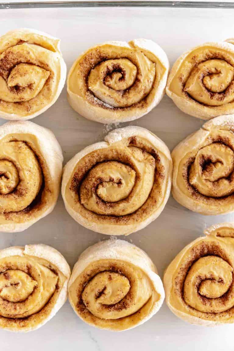 Unbaked cinnamon rolls.