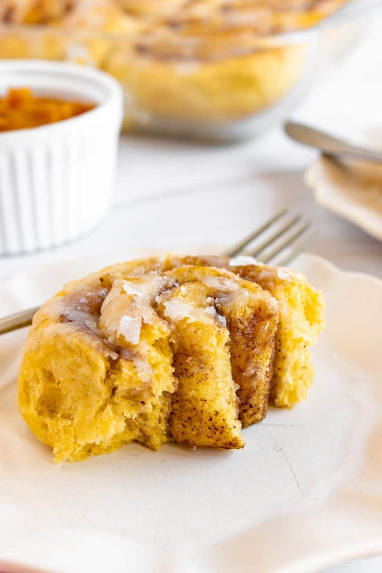 Close up of a cinnamon roll.