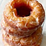 Close-up photos of stacked Amish Doughnuts.