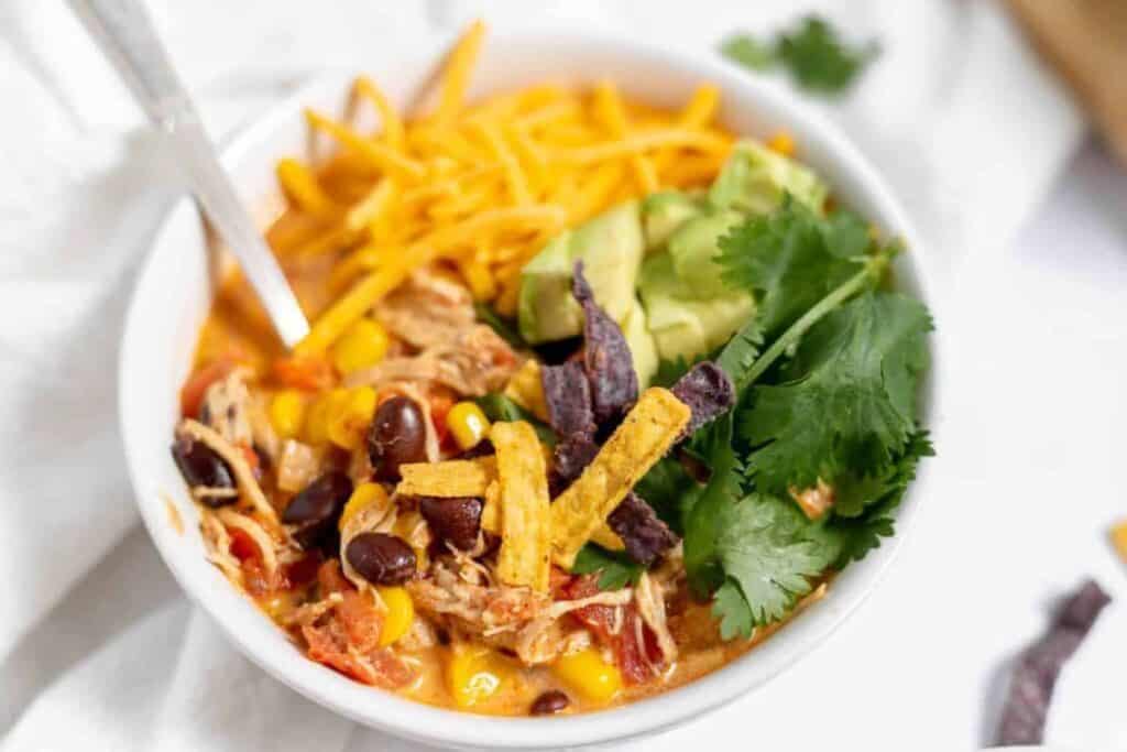 Taco soup in a bowl.