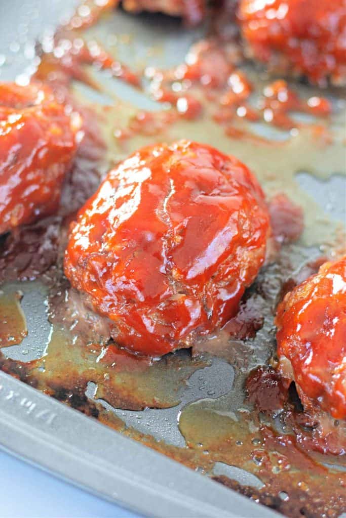 Baked mini meatloaves glazed with the sauce mixture.