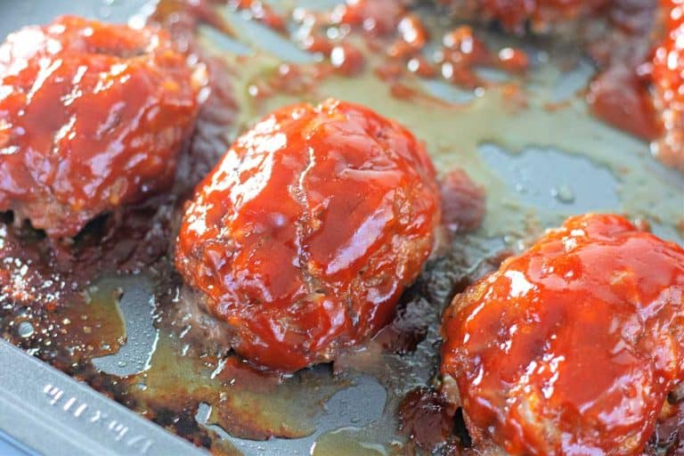 Baked mini meatloaves glazed with the sauce mixture.