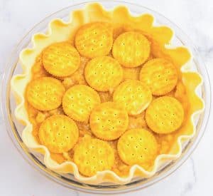 Cracker filling in a pie.