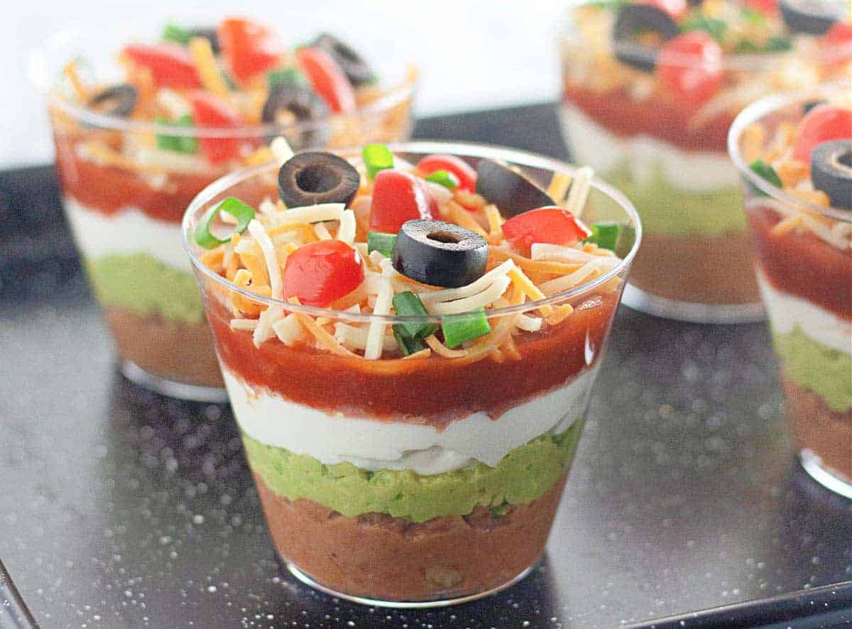 A cup of 7 layer dip.