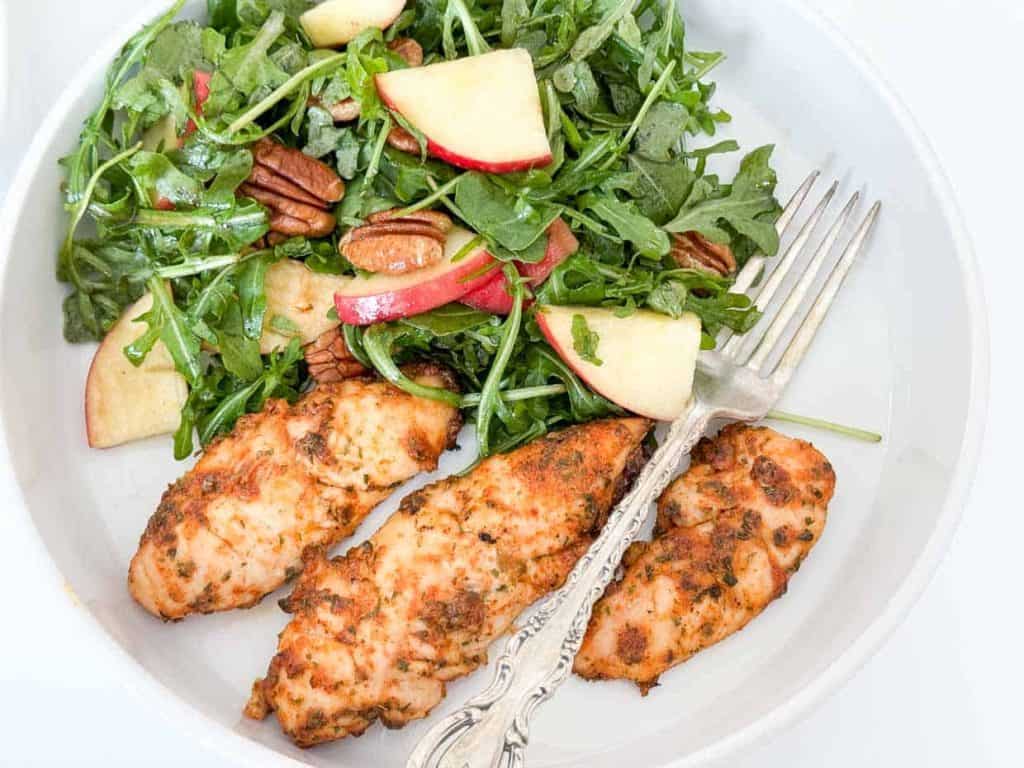 Baked chicken and a green salad.