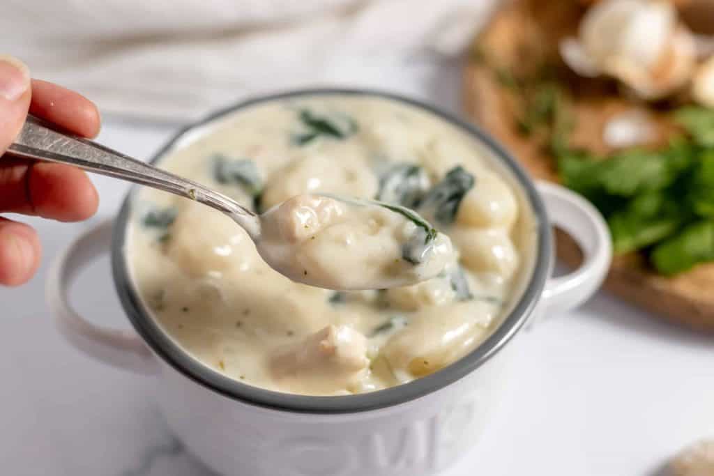 Creamy Gnocchi Soup with spinach and tender gnocchi.