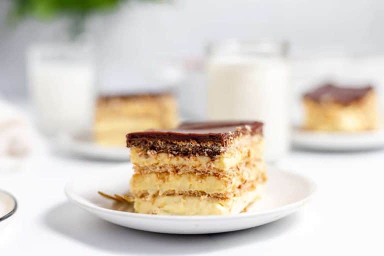 A slice of no bake eclair cake.