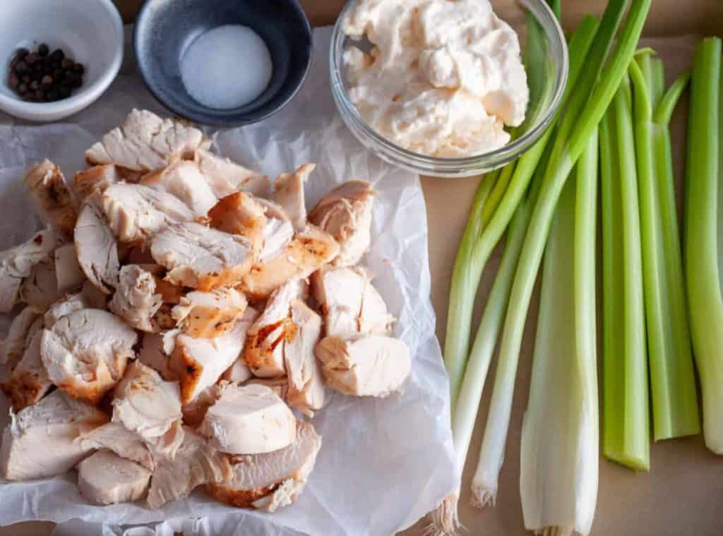 Ingredients for turkey salad. 