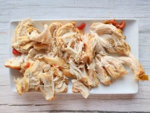 Shredded chicken for chicken tortilla soup.