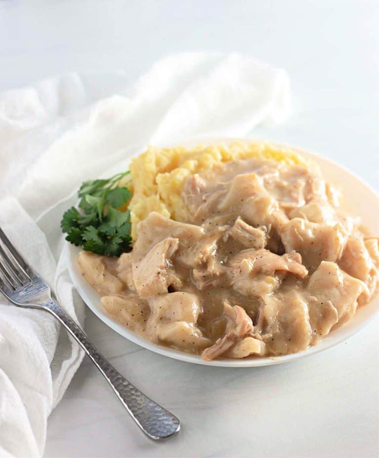 Easiest Chicken and Dumplings in a bowl.