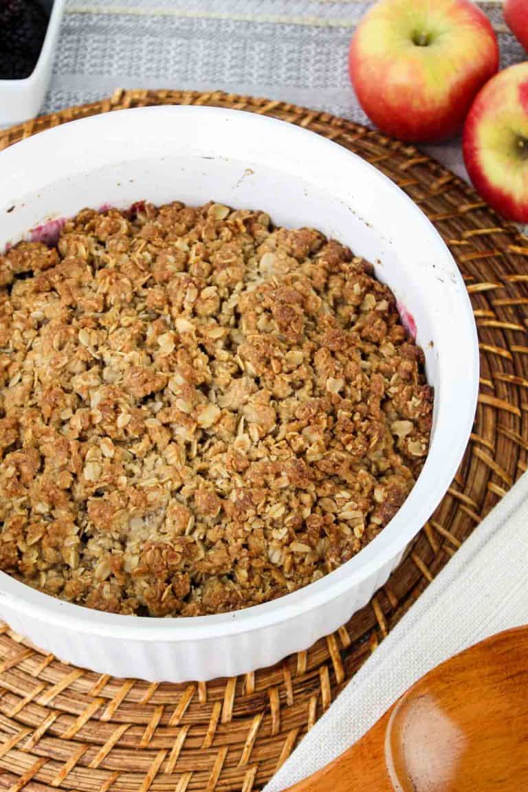 Freshly baked Apple Blackberry Crisp.