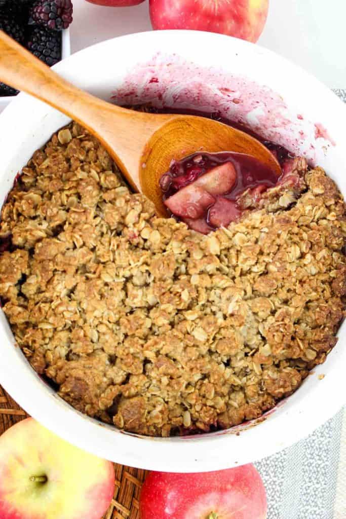 A bite of crisp on a spoon.