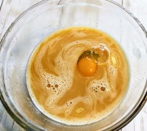 Egg added to the butter and cider mixture.