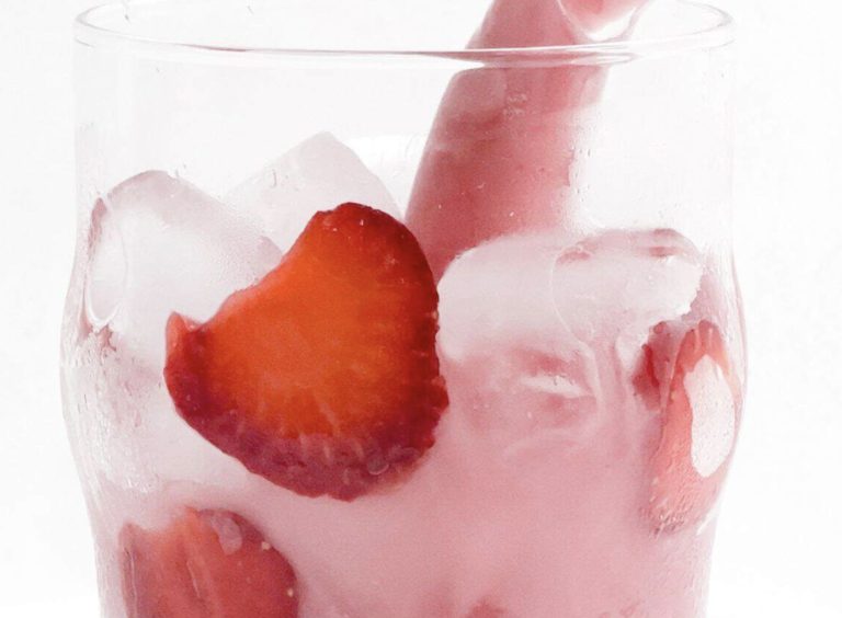 Pink drink in a glass.