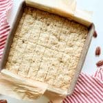 Shortbread cookies in a pan.