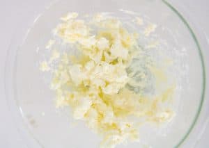 Softened butter beaten until fluffy in a glass mixing bowl.