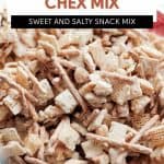 Pin for White Chocolate Chex Mix.