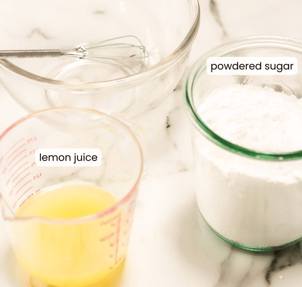 Labeled Ingredients for Lemon Loaf Icing.