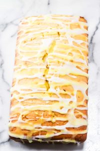 Lemon loaf covered with lemon glaze.