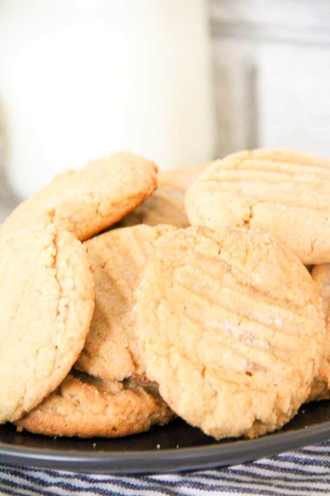 Close-up of Peanut Butter Banana Cookies stacked on a plate.