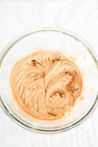 Mixed dough in a bowl for Peanut Butter Banana Cookies.